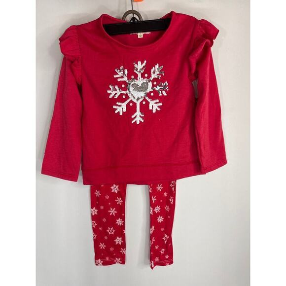 Btween Winter Holiday Theme Sequined Snow Flake Patterns Red Girls Size 6 NWT - Picture 1 of 7